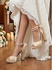 economico sposa-sandali con plateau color avorio bianco da donna - eleganti tacchi da sposa con cinturini di perle per matrimoni in chiesa