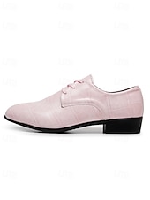 levne Derby boty-Pánské růžové společenské boty s reliéfním vzorem krokodýla, svršek z umělé kůže na šněrování, moderní módní styl, ideální pro trendy muže na svatby a akce