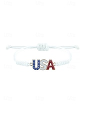 cheap Accessories-Unisex Alloy &amp; Polyester Adjustable USA Flag Bracelet, Multi-Color Patriotic Charm Rope Bracelet for America 250th Anniversary, Independence Day, Casual Wear, Travel and Vacation Styling