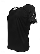 economico Top in Pizzo-Per donna Camicia Blusa Top in pizzo Pizzo Semplice Elegante Classico Moderno Manica Corta Girocollo Top Regolari Quotidiano Ferie Uscire Blu Nero Bianco Rosa Rosso Estate Primavera