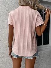 economico T-shirt semplice-Per donna Maglietta A strisce Semplice Moda Elegante Classico Manica Corta Scollo a V Top Regolari Quotidiano Uscire Weekend Blu Verde salvia Bianco Rosa Verde Estate Primavera