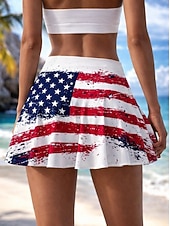  Saia patriótica para o Dia da Independência, saia feminina para férias, saia de tênis, moda praia havaiana, parte de baixo de biquíni, minissaia de cintura alta, estampa gráfica, elástica, para uso