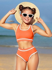 abordables Maillot de bain deux pièces-Maillot de bain Enfants Fille Extérieur Bloc de Couleur Vacances Maillots de bain 4 ans et + Été Bleu Noir Vert Véronèse