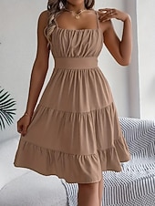cheap Plain Dress-Women's Knee Length Dress Sundress Casual Dress Slip Dress Elegant Fashion Modern Outdoor Vacation Going out Regular Fit Plain Sleeveless Straps Black Yellow Pink Purple Summer Spring