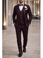 economico Giacche e Completi uomo-Uomo Smoking Completi Matrimonio in Spiaggia Matrimonio primaverile Borgogna Uva Primavera &amp; Estate Tuta Bavero classico Moda Formale Tinta unita Vestibilità standard 3 pezzi Monopetto a un bottone