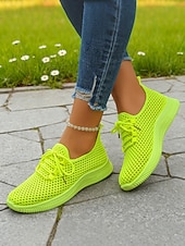 זול סניקרס לנשים-בגדי ריקוד נשים קזו'אל יומי בבית רצועות שטוח בוהן עגולה ספורטיבי יום יומי נוחות רשת לואפר ניאון צהוב שחור לבן