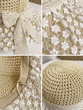 cheap Women's Hats-Women's Boho Woven Sun Hat with Bow, Lightweight Wide Brim Summer Beach Cap for Casual Wear, Travel, Vacation, Resort and Outdoor Leisure Styling