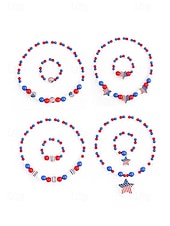  Patriotisches Acryl-Schmuckset für Damen: Halskette und Armband, mehrfarbiger Schmuck in Rot, Weiß und Blau mit Perlen, ideal für die Feierlichkeiten zum 250. Jahrestag der USA, den Unabhängigkeitstag und den Alltag.