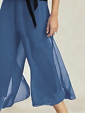  Damen Weites Bein Gerade Hosen Elegant Wadenlang Mittlere Taille Mittlere Taillenlinie Natürliche Taille Elastischer Bund Dehnbar Lässig Täglich Urlaub Wedgewood Sommer Frühling Herbst