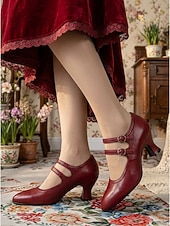 ieftine Victorian și Edwardian-Pantofi cu toc Mary Jane verzi, în stil victorian vintage pentru femei - pantofi eleganți cu toc dublu și barete mici &amp;detalii brogue pentru petreceri cu ceai, evenimente retro &amp;ocazii formale