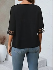 cheap Casual Jackets-Women's Casual Jacket Comfortable Breathable Lace Patchwork Casual Plain Casual Vacation Street Daily Wear Open Front Regular Crewneck Regular Fit 3/4 Length Sleeve Outerwear Black Summer Spring