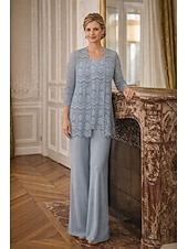 economico Tailleur pantalone della mamma-Tuta Completo Pantalone Tre Pezzi Lunghezza al pavimento Abito da cerimonia per signora Senza Maniche Collo gioiello Elegante Taglie Forti Con Stola Formale Ospite di nozze Ricevimento di matrimonio
