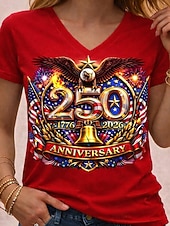 billige Uavhengighetsdag Topp-Uavhengighetsdagen Amerikansk Jubileum Patriotisk Dame T-skjorte Trykk Grafikk Flagg Vintage Stilig Klassisk Korte Ermer V-hals Vanlige topper Daglig Blå Sommer Vår