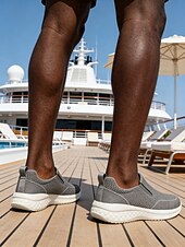 voordelige Heren-Grijze gebreide instapsneakers voor heren – lichtgewicht casual schoenen voor eiland- en cruisevakanties, ademende schoenen voor op reis en in resorts.