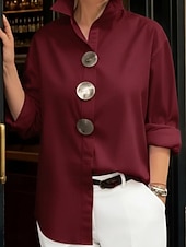 cheap Plain Blouses-Women's Blouse Buttons Solid Color Elegant Stylish Casual Long Sleeve Lapel Regular Tops Daily Blue Black White Pink Wine Spring Fall