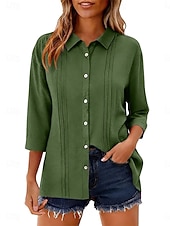 economico Camicie di Lusso-Per donna Camicia Blusa Camicia di cotone Arricciato Bottoni Tinta unica Elegante Classico Moderno Manica Lunga Colletto a Camicia Top Regolari Quotidiano Ferie Uscire Nero Bianco Giallo Rosa Vino