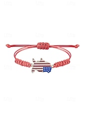 cheap Accessories-Unisex Alloy &amp; Polyester Adjustable USA Flag Bracelet, Multi-Color Patriotic Charm Rope Bracelet for America 250th Anniversary, Independence Day, Casual Wear, Travel and Vacation Styling