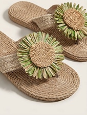 economico Infradito scivolosi-Sandali da spiaggia da donna color arancione acceso con girasoli - romantici sandali bohémien in paglia intrecciata con dettagli floreali per le vacanze estive e le fughe su isole tropicali &amp;feste in