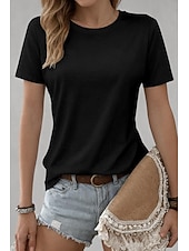 お買い得  プレーンTシャツ-女性用100%コットンTシャツソリッドカラークラシックカジュアル半袖クルーネックレギュラーTシャツデイリー外出用明るいオレンジティールブラックホワイトピンク夏春