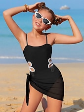 abordables Maillot de bain une pièce-Maillot de bain Enfants Fille Extérieur Bloc de Couleur Vacances Évider Maillots de bain 4 ans et + Été Bleu Noir Vert Véronèse