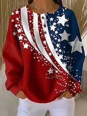 Χαμηλού Κόστους Ημέρα Ανεξαρτησίας Κορυφή-Γυναικεία Με Κουκούλα Κουμπιά Γραφική Γράμμα Μοντέρνα Καθημερινό Στάμπα Μακρυμάνικο Στρογγυλή Ψηλή Λαιμόκοψη Κανονικά μπλουζάκια Causal Δρόμος Θαλασσί Λευκό Ρουμπίνι Άνοιξη Φθινόπωρο Χειμώνας