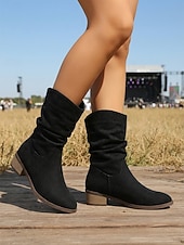 billige Cowboy og vestlige støvler-khaki westernstøvletter i semsket skinn til dame – vintage broderte cowboystøvletter med kraftig hæl til musikkfestivaler og Coachella-antrekk &amp;countrykonserter