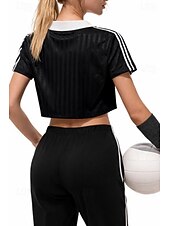 ieftine tricou simplu-Pentru femei Tricouri Tricou sport Echipament sportiv Bloc de Culoare Dungi Stilat Casual Manșon scurt În V Gulerul Polo Crop Tops Sport Ieșire Sfârșit de săptămână Negru Alb Galben Cafea Var