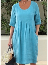 cheap Plain Dress-Women's Midi Dress Shift Dress Summer Dress Casual Daily Loose Fit Plain Half Sleeve Crew Neck Blue Fuchsia Green Dark Blue Summer Spring