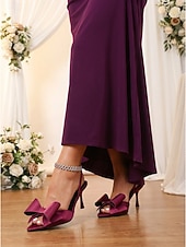 Недорогие Мать невесты/жениха-Женские фиолетовые босоножки на высоком каблуке с бантом для гостей на свадьбе — элегантные босоножки с ремешками, идеально подходящие для мам, посещающих городские свадьбы.