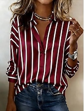 economico Arte &amp; Design Bluse-Per donna Camicia Grafico Geometrico Blocco di colori Vintage Elegante Moderno Manica Lunga Colletto a Camicia Top corti Quotidiano Ferie Blu Rosso Azzurro cielo Estate Primavera