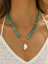 abordables Collier pour femme-Ensemble collier et bracelet pour femme, perles d'imitation et perles turquoise, multicolore, style bohème, parfait pour les vacances, les voyages, le quotidien et les tenues décontractées.