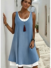 abordables Robe Simple-Femmes Mini Robe Robe de patinage Robe d'été Basique Occasionnel Quotidien Fête Mince Uni Sans manches Col ras du cou Bleu Noir Vert Claire Gris Claire Été Printemps