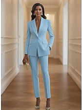 Недорогие Женские костюмы-Жен. Костюмы-2 Брючные костюмы Официальные Свадебный гость Стретч-креп Элегантный стиль Винтаж Простой Длинный рукав В пол До щиколотки Лацкан с тупым углом Однобортный крой