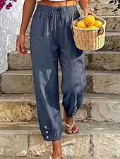 Χαμηλού Κόστους Κάτω-Γυναικεία Βαμβακερό λινό παντελόνι Καλοκαίρι παντελόνι Παντελόνια με κοψίματα Παντελόνι παραλίας Απλός Καθημερινό Ανατομικό Μέχρι τον αστράγαλο Μεσαία Μέση Μονόχρωμες Τσέπη Ελαστική μέση Αναπνέει