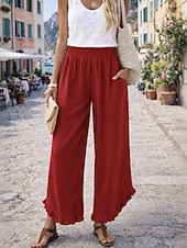 Mulheres Calças de linho de algodão Perna larga chinês Férias Roupa de rua Básico Comprimento total Cintura Média Tecido Bolsos Cintura elástica Confortável Respirável Sem Elasticidade Diário Ao ar
