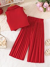 economico Completi per bambine-2 Pezzi Bambini Ragazze Tinta unica Arricciato Camicia &amp; Pantaloni Impostato Senza Maniche Moda Casuale Dai 4 anni in su Estate Rosa scuro Bianco Rosa