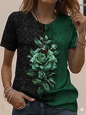  Dames T-shirt Afdrukken Bloemig Grafisch Kleurenblok Klassiek Casual Korte mouw Strakke ronde hals Ronde hals Normale tops Dagelijks Sport blauw Rood Groen Zomer Lente