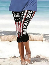  Γυναικεία κολάν chinos για την ημέρα της αμερικανικής ανεξαρτησίας, μόδα διακοπών, casual, παντελόνι μεσαίας μέσης, άνεση, μαλακό, άνετο, ελαστικό, καθημερινό, διακοπές, δρόμος, μαύρο