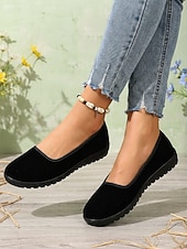 billige Flate sko til kvinner-Komfortable svarte slip-on flats for kvinner – myke flats med fleksibel såle for hverdagsbruk, turgåing og uformelle utflukter