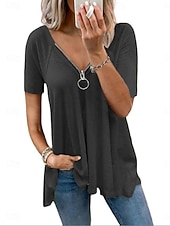 preiswerte Schicke Blusen-Damen Hemd Bluse Reißverschluss Einfach Stilvoll Klassisch Modern Kurzarm V Ausschnitt Normale Oberteile Täglich Ferien Ausgehen Schwarz Weiß Rosa Dunkelgray Grau Sommer Frühling
