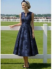 economico Lunghezza alla caviglia-Linea ad A Lunghezza alla caviglia Lunghezza Tè Abito Derby Abito da cerimonia per signora Senza Maniche Scollo a V Elegante Vintage Formale Derby del Kentucky Jacquard con Pieghe
