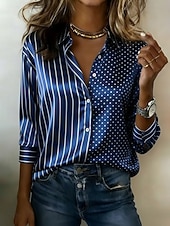 cheap Stripe&amp;Geometric Blouses-Women's Shirt Satin Shirt Print Striped Vacation Fashion Daily Long Sleeve Shirt Collar Regular Tops Daily Holiday Going out Blue Black Army Green Purple Orange Summer Spring Fall