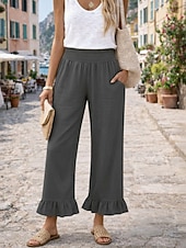  Mulheres Calças de linho de algodão Perna larga chinês Férias Roupa de rua Casual Comprimento total Cintura Média Tecido Bolsos Cintura elástica Conforto Confortável Sem Elasticidade Diário Ao ar