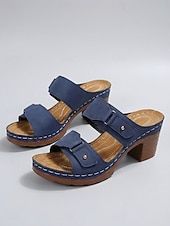 preiswerte Rutschsandalen-Lässige Damen-Sandalen mit Blockabsatz – bequeme Pantoletten für den Alltag, Gartenpartys und Freizeitaktivitäten.