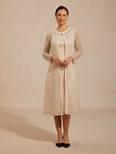 お買い得  花柄のブラウス-女性用 ジャケット スパンコール レース メッシュ エレガント 日常 レディース 長袖 クルーネック 日常 結婚式のゲスト シャンパン 夏 春 秋