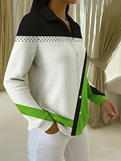  Femmes Chemise gaufrée Chemisier Boutons Imprimé Géométrique Vacances Quotidien Élégant manche longue Col de chemise Hauts Réguliers Quotidien Extérieur Fête Bleu Blanche Violet Orange Vert Ét