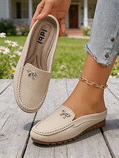cheap Women's Clogs &amp; Mules-Women's Pink Comfort Moccasin Mule Loafers – Soft Slip-On Backless Flats with Cushioned Non-Slip Sole, Casual Driving Shoes for Walking, Travel and Everyday Wear