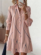 ieftine Rochie Artă și Design-Pentru femei Rochii Lungime Genunchi Rochii Tip Cămașă Vacanță Gril pe Kamado Casual Plajă Fit regulat Grafic Buline Abstract Manșon Lung Rever Albastru piscină Alb Roz Îmbujorat Mov Vară Primăvară