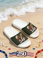  Мужские синие патриотические сандалии-шлепанцы – легкие пляжные тапочки с изображением орла и американского флага, а также цифрой «250» для отдыха, бассейна, курорта и летней повседневной носки.
