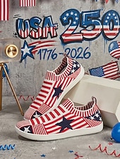  Женские слипоны USA 250-летия — удобные туфли с широким голенищем и звездным рисунком для парадов, Дня независимости и патриотических торжеств.